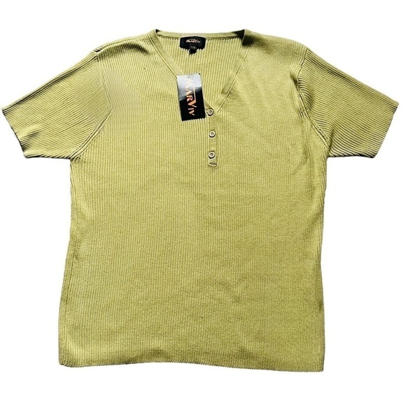 VINTAGE Marviv pullover knit sweater ribbed v-neck cap sleeve chartreuse size L - Picture 5 of 11